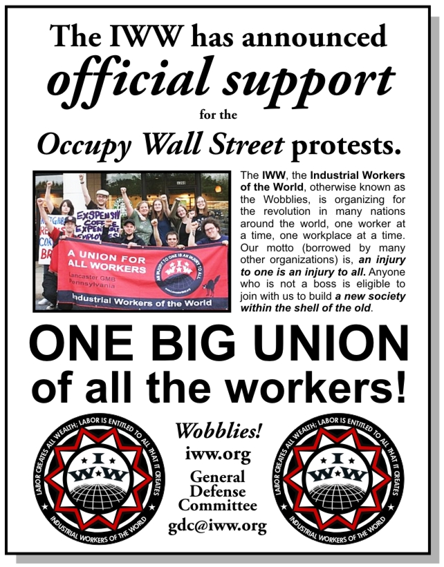 IWW Supports Occupy Wall Street Protests