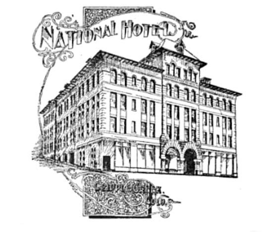 sketch of National Hotel, where snipers were stationed on the roof